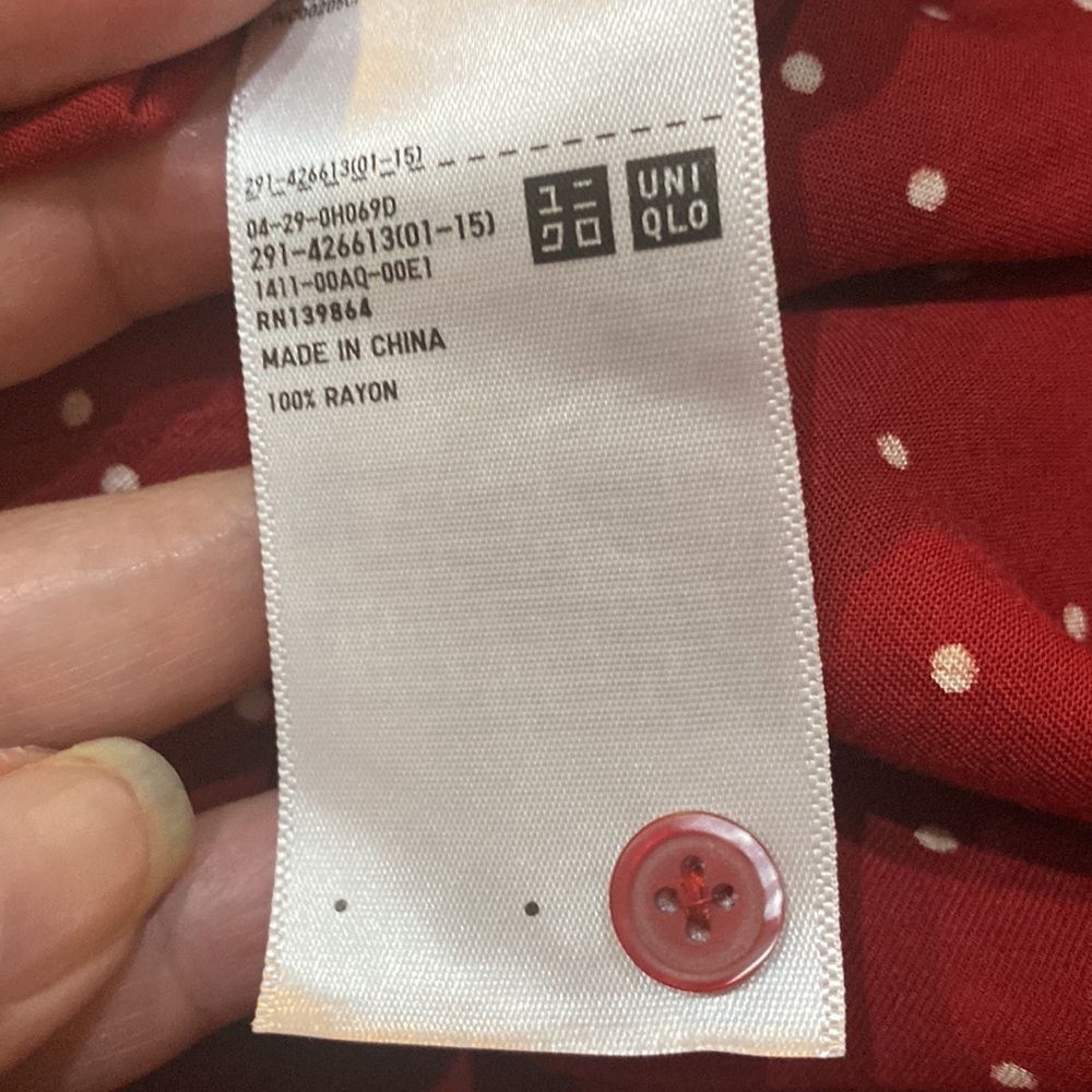 Uniqlo RED/White Polka Dots Long Sleeve Dress Buttons Down Belts attached Sz XS - Picture 16 of 16